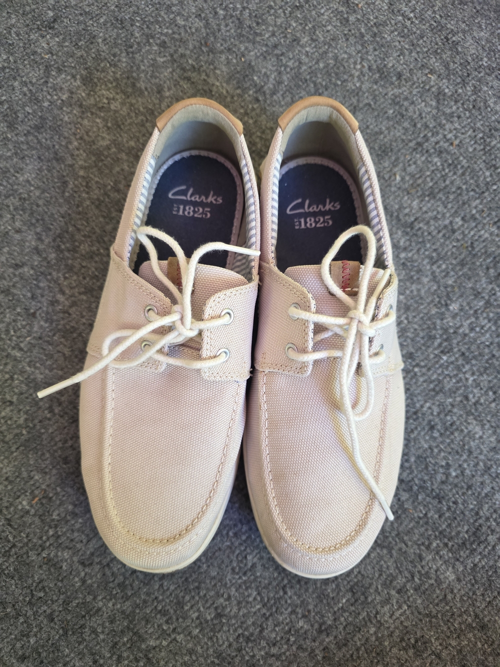 Clarks 1825 Men’s Light Beige Canvas Boat Shoes Loafers Size 7.5 M